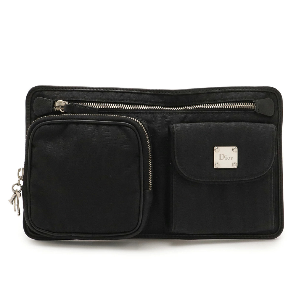 Christian Dior Trotter Waist Pouch Clutch Bag Body Hip Canvas Black